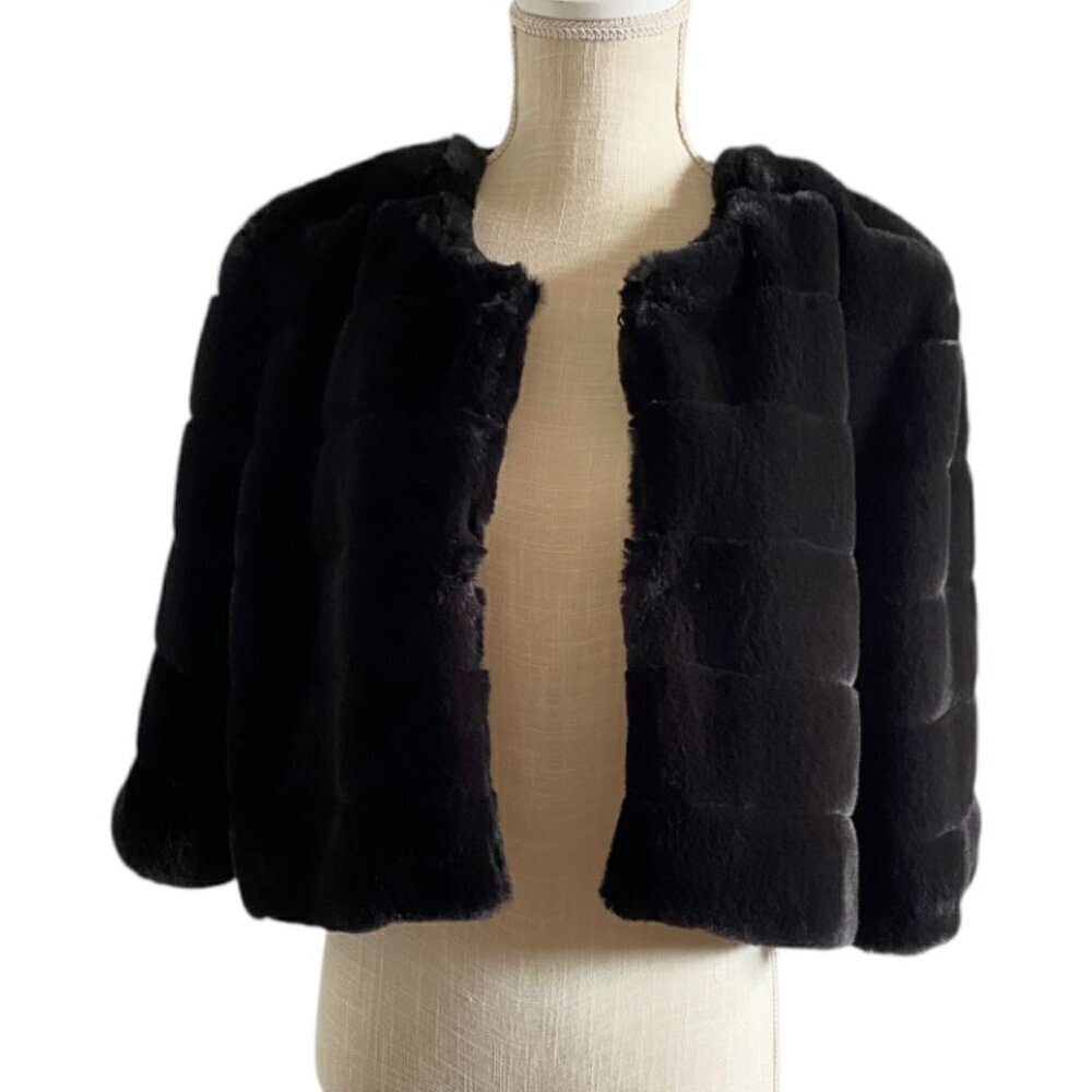 Joseph Ribkoff Faux Fur Shrug Jacket Black Sz 14​​​​​​​​​​​